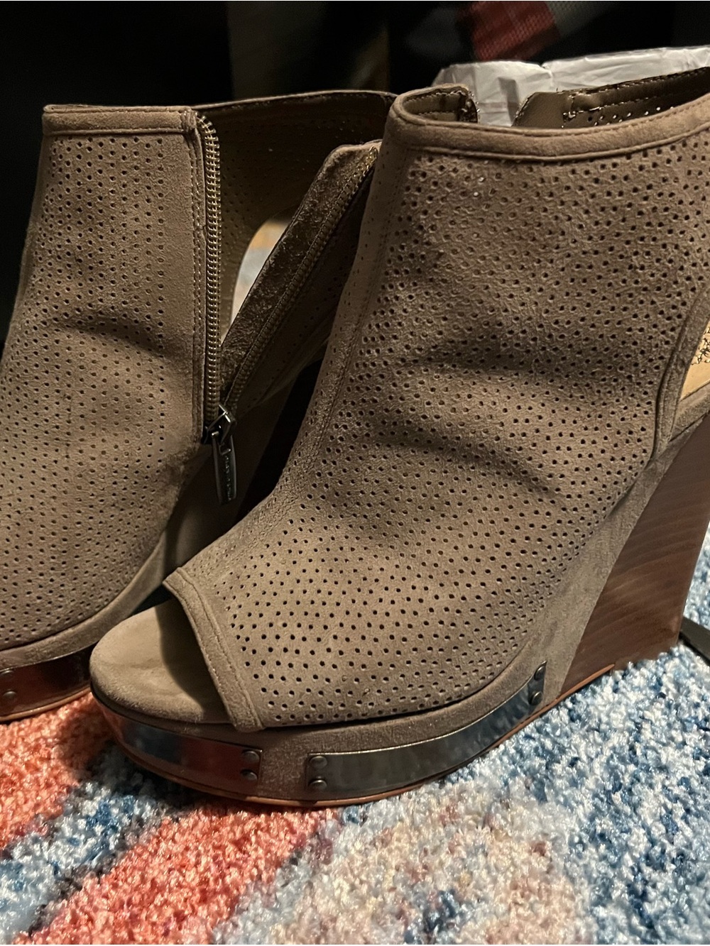Vince Camuto light gray  Perforated Peep-Toe Wedge Booties